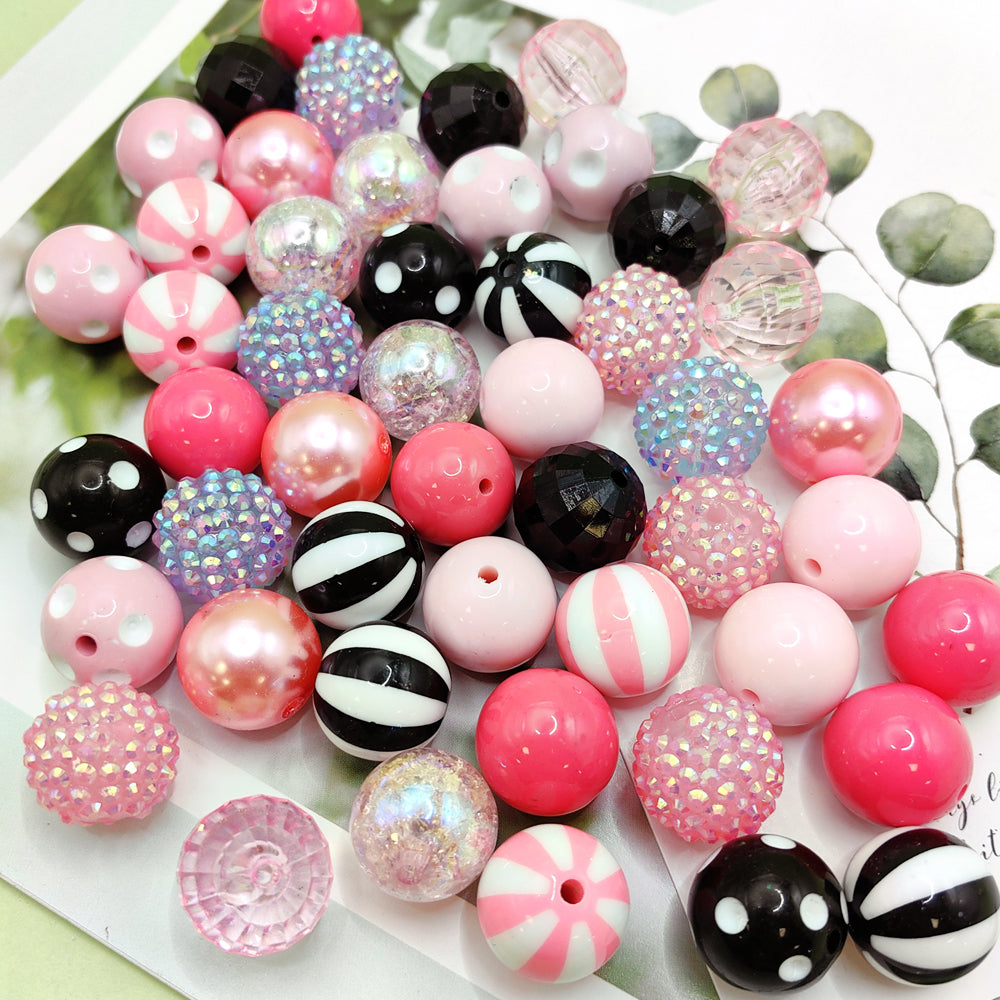 Wholesale 50pcs 20mm Black Pink Acrylic with Diamond Mixed Color Combination Beads